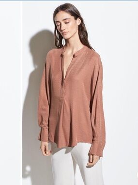 Vince 109% Silk Dot Jacquard V Popover M Relaxed Pink Amber Blouse Lightweight